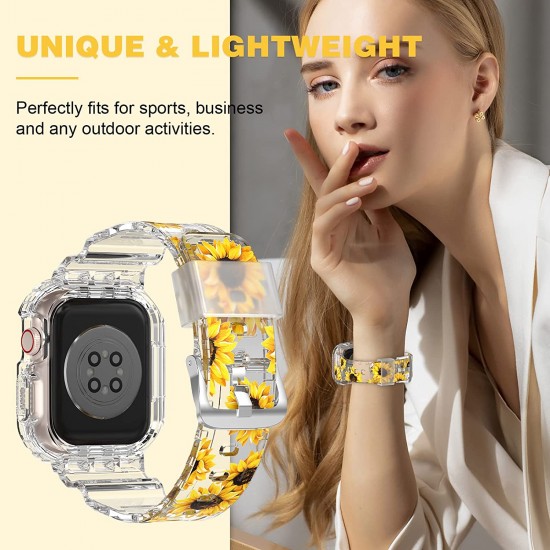 Crystal Clear Watch Bands for Apple Watch Series 8 7 6 5 4 3 2 1 SE 45mm 44mm 42mm 41mm 40mm 38mm with Bumper Case for Men Women