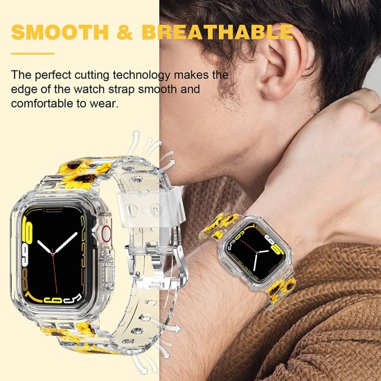 Crystal Clear Watch Bands for Apple Watch Series 8 7 6 5 4 3 2 1 SE 45mm 44mm 42mm 41mm 40mm 38mm with Bumper Case for Men Women