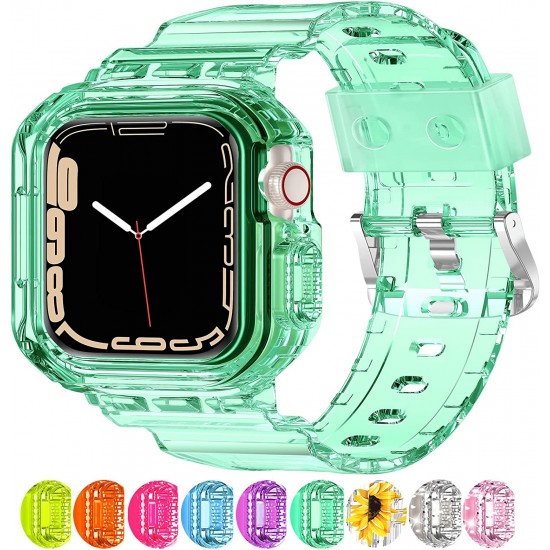 Crystal Clear Watch Bands for Apple Watch Series 8 7 6 5 4 3 2 1 SE 45mm 44mm 42mm 41mm 40mm 38mm with Bumper Case for Men Women