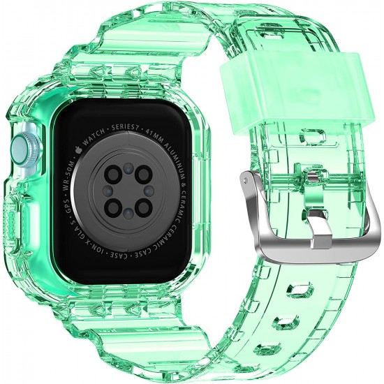 Crystal Clear Watch Bands for Apple Watch Series 8 7 6 5 4 3 2 1 SE 45mm 44mm 42mm 41mm 40mm 38mm with Bumper Case for Men Women