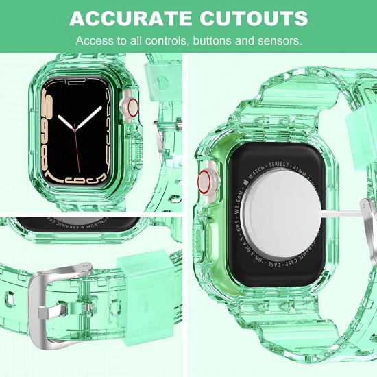 Crystal Clear Watch Bands for Apple Watch Series 8 7 6 5 4 3 2 1 SE 45mm 44mm 42mm 41mm 40mm 38mm with Bumper Case for Men Women