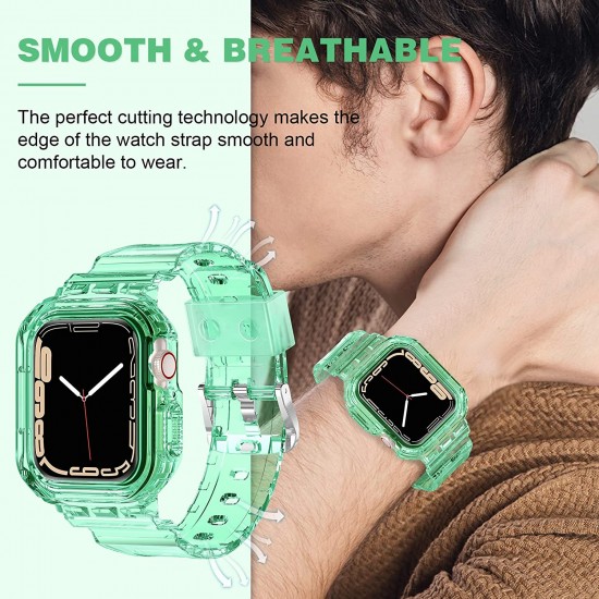 Crystal Clear Watch Bands for Apple Watch Series 8 7 6 5 4 3 2 1 SE 45mm 44mm 42mm 41mm 40mm 38mm with Bumper Case for Men Women