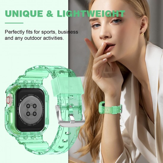 Crystal Clear Watch Bands for Apple Watch Series 8 7 6 5 4 3 2 1 SE 45mm 44mm 42mm 41mm 40mm 38mm with Bumper Case for Men Women
