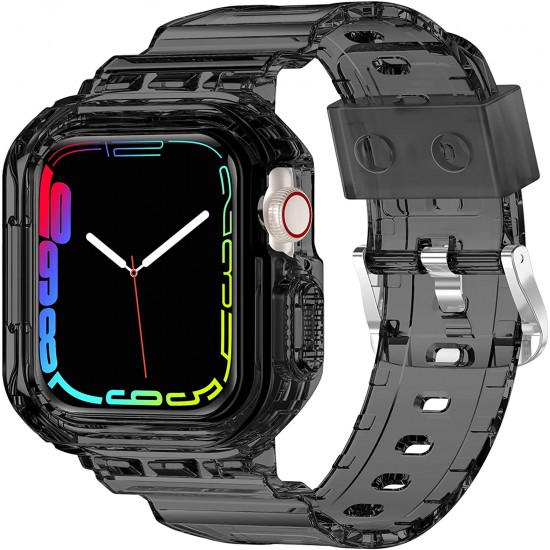 Crystal Clear Watch Bands for Apple Watch Series 8 7 6 5 4 3 2 1 SE 45mm 44mm 42mm 41mm 40mm 38mm with Bumper Case for Men Women