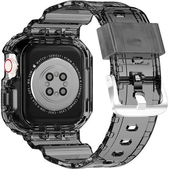 Crystal Clear Watch Bands for Apple Watch Series 8 7 6 5 4 3 2 1 SE 45mm 44mm 42mm 41mm 40mm 38mm with Bumper Case for Men Women