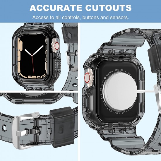 Crystal Clear Watch Bands for Apple Watch Series 8 7 6 5 4 3 2 1 SE 45mm 44mm 42mm 41mm 40mm 38mm with Bumper Case for Men Women