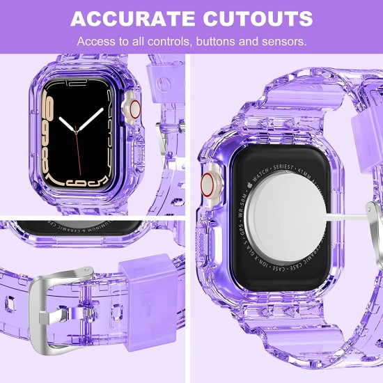 Crystal Clear Watch Bands for Apple Watch Series 8 7 6 5 4 3 2 1 SE 45mm 44mm 42mm 41mm 40mm 38mm with Bumper Case for Men Women