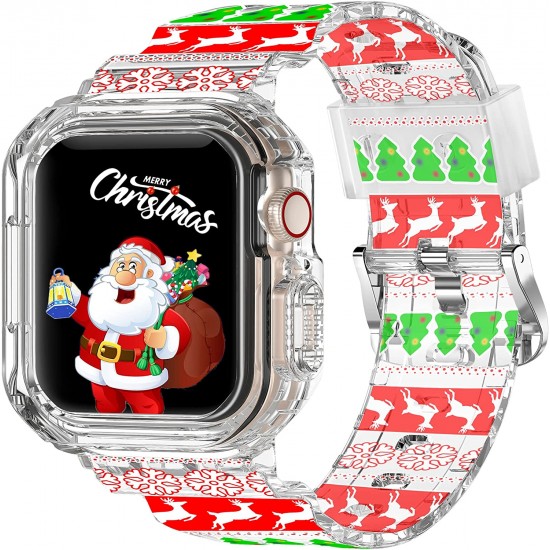 Crystal Clear Watch Bands for Apple Watch Series 8 7 6 5 4 3 2 1 SE 45mm 44mm 42mm 41mm 40mm 38mm with Bumper Case for Men Women
