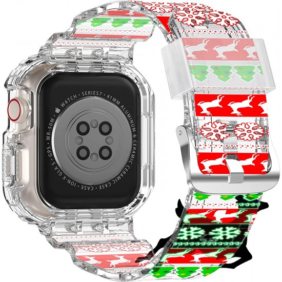 Crystal Clear Watch Bands for Apple Watch Series 8 7 6 5 4 3 2 1 SE 45mm 44mm 42mm 41mm 40mm 38mm with Bumper Case for Men Women