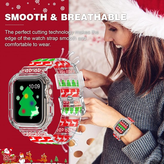 Crystal Clear Watch Bands for Apple Watch Series 8 7 6 5 4 3 2 1 SE 45mm 44mm 42mm 41mm 40mm 38mm with Bumper Case for Men Women