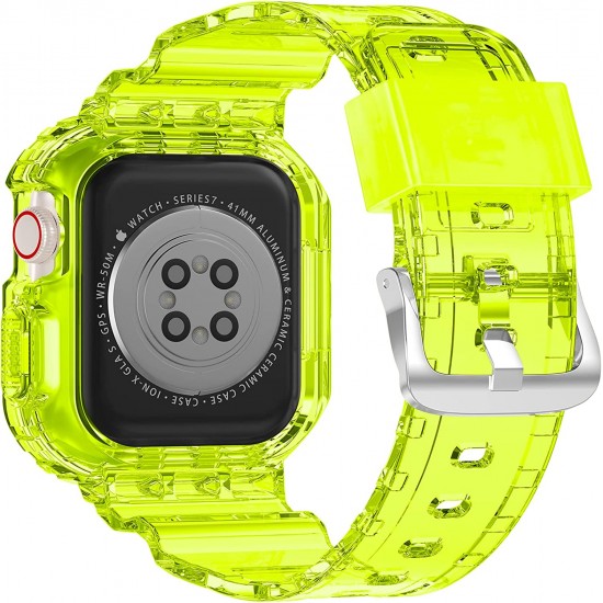 Crystal Clear Watch Bands for Apple Watch Series 8 7 6 5 4 3 2 1 SE 45mm 44mm 42mm 41mm 40mm 38mm with Bumper Case for Men Women