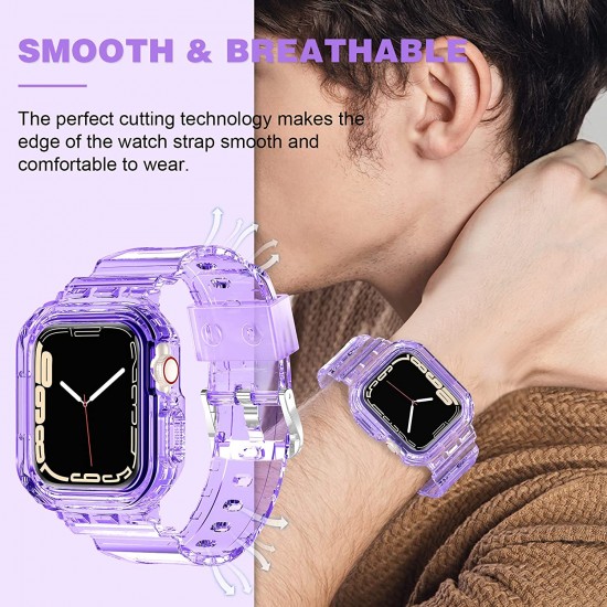 Crystal Clear Watch Bands for Apple Watch Series 8 7 6 5 4 3 2 1 SE 45mm 44mm 42mm 41mm 40mm 38mm with Bumper Case for Men Women