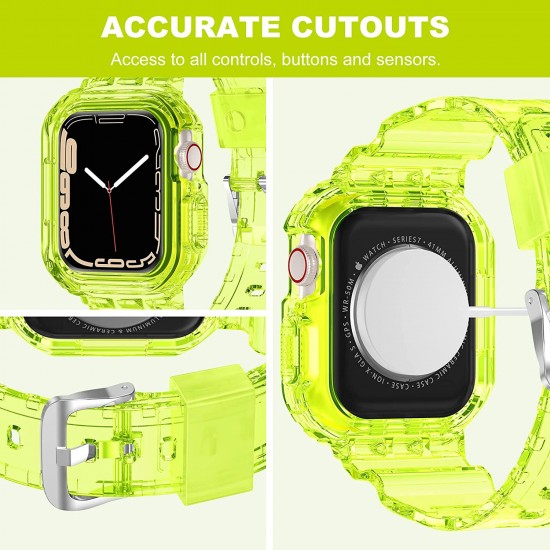 Crystal Clear Watch Bands for Apple Watch Series 8 7 6 5 4 3 2 1 SE 45mm 44mm 42mm 41mm 40mm 38mm with Bumper Case for Men Women