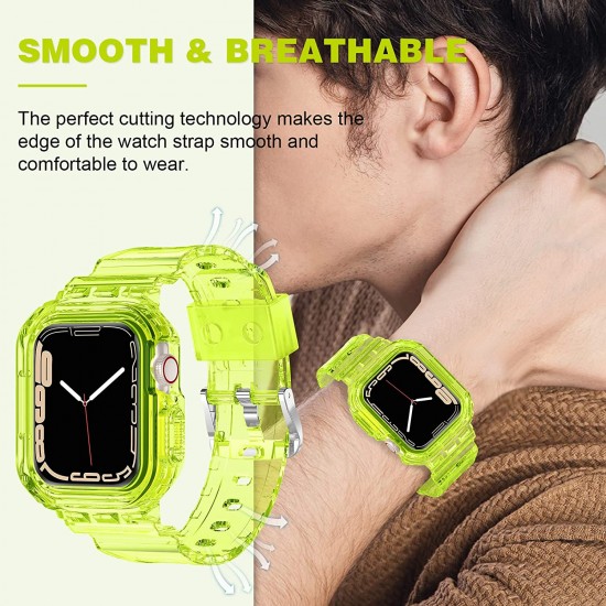 Crystal Clear Watch Bands for Apple Watch Series 8 7 6 5 4 3 2 1 SE 45mm 44mm 42mm 41mm 40mm 38mm with Bumper Case for Men Women