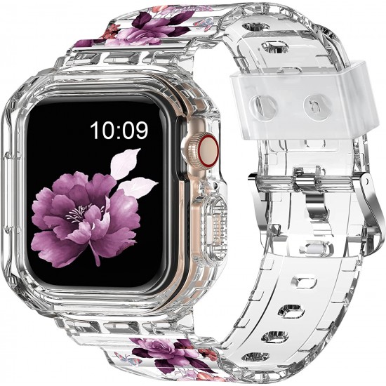 Crystal Clear Watch Bands for Apple Watch Series 8 7 6 5 4 3 2 1 SE 45mm 44mm 42mm 41mm 40mm 38mm with Bumper Case for Men Women