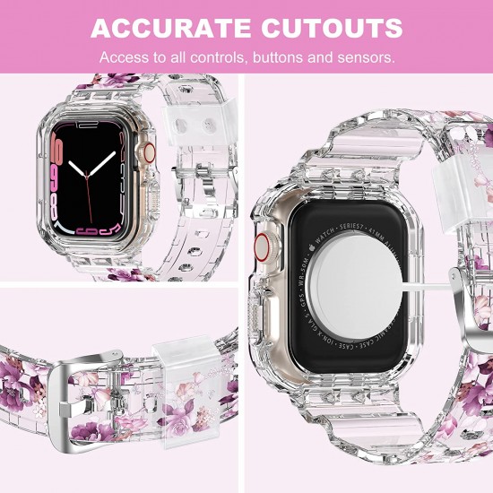 Crystal Clear Watch Bands for Apple Watch Series 8 7 6 5 4 3 2 1 SE 45mm 44mm 42mm 41mm 40mm 38mm with Bumper Case for Men Women