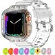 Crystal Clear Watch Bands for Apple Watch Series 8 7 6 5 4 3 2 1 SE 45mm 44mm 42mm 41mm 40mm 38mm with Bumper Case for Men Women