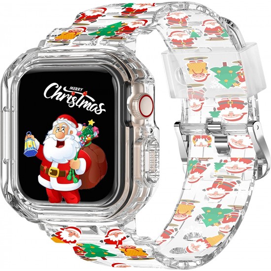 Crystal Clear Watch Bands for Apple Watch Series 8 7 6 5 4 3 2 1 SE 45mm 44mm 42mm 41mm 40mm 38mm with Bumper Case for Men Women