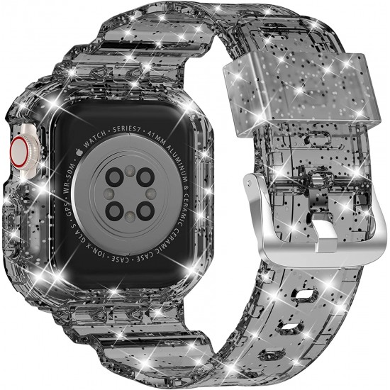 Crystal Clear Watch Bands for Apple Watch Series 8 7 6 5 4 3 2 1 SE 45mm 44mm 42mm 41mm 40mm 38mm with Bumper Case for Men Women
