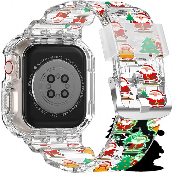 Crystal Clear Watch Bands for Apple Watch Series 8 7 6 5 4 3 2 1 SE 45mm 44mm 42mm 41mm 40mm 38mm with Bumper Case for Men Women
