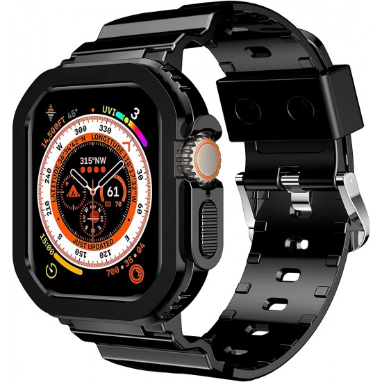 Crystal Clear Watch Bands for Apple Watch Series 8 7 6 5 4 3 2 1 SE 45mm 44mm 42mm 41mm 40mm 38mm with Bumper Case for Men Women