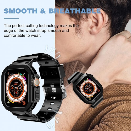 Crystal Clear Watch Bands for Apple Watch Series 8 7 6 5 4 3 2 1 SE 45mm 44mm 42mm 41mm 40mm 38mm with Bumper Case for Men Women
