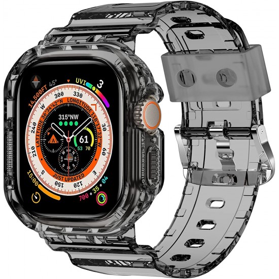 Crystal Clear Watch Bands for Apple Watch Series 8 7 6 5 4 3 2 1 SE 45mm 44mm 42mm 41mm 40mm 38mm with Bumper Case for Men Women