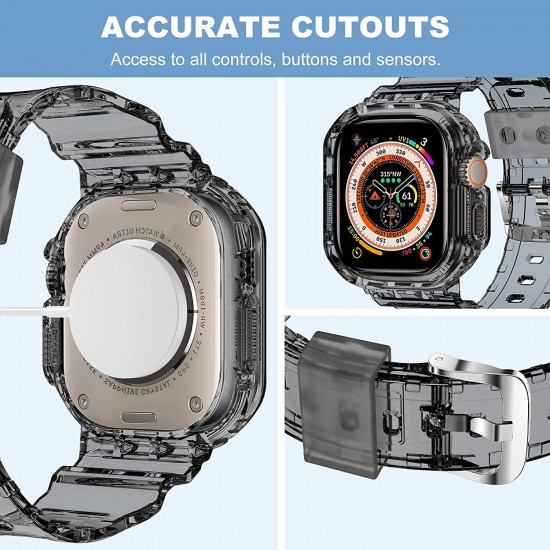 Crystal Clear Watch Bands for Apple Watch Series 8 7 6 5 4 3 2 1 SE 45mm 44mm 42mm 41mm 40mm 38mm with Bumper Case for Men Women