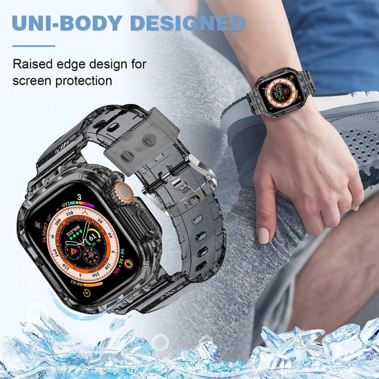 Crystal Clear Watch Bands for Apple Watch Series 8 7 6 5 4 3 2 1 SE 45mm 44mm 42mm 41mm 40mm 38mm with Bumper Case for Men Women