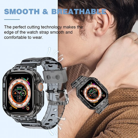 Crystal Clear Watch Bands for Apple Watch Series 8 7 6 5 4 3 2 1 SE 45mm 44mm 42mm 41mm 40mm 38mm with Bumper Case for Men Women