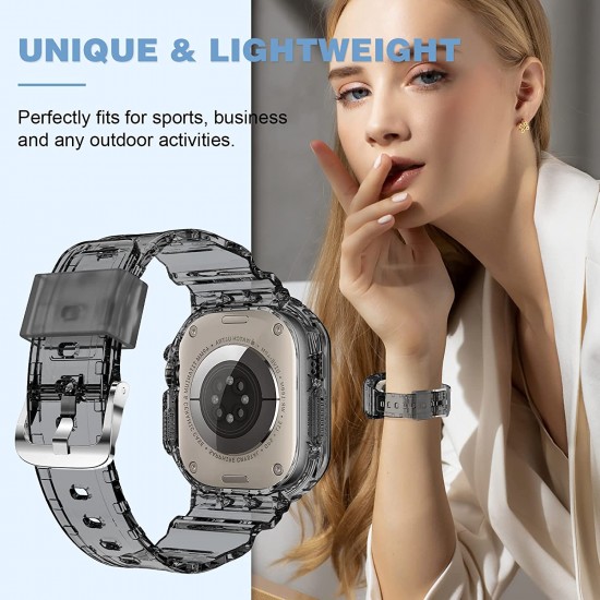 Crystal Clear Watch Bands for Apple Watch Series 8 7 6 5 4 3 2 1 SE 45mm 44mm 42mm 41mm 40mm 38mm with Bumper Case for Men Women