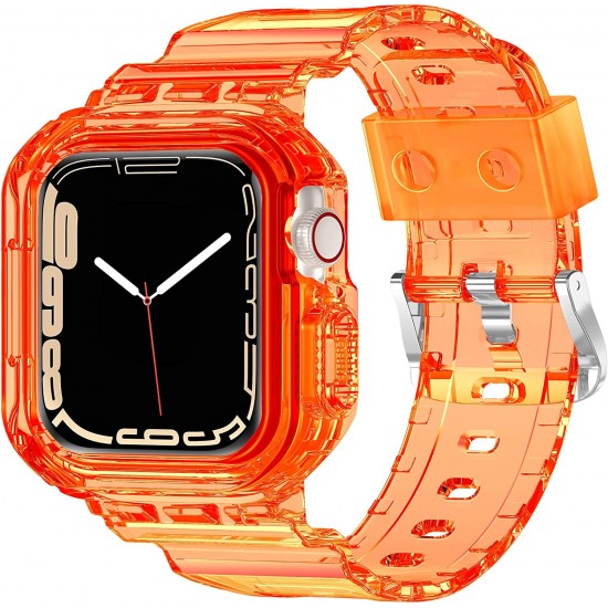 Crystal Clear Watch Bands for Apple Watch Series 8 7 6 5 4 3 2 1 SE 45mm 44mm 42mm 41mm 40mm 38mm with Bumper Case for Men Women