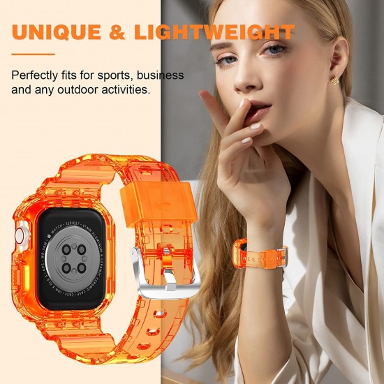 Crystal Clear Watch Bands for Apple Watch Series 8 7 6 5 4 3 2 1 SE 45mm 44mm 42mm 41mm 40mm 38mm with Bumper Case for Men Women