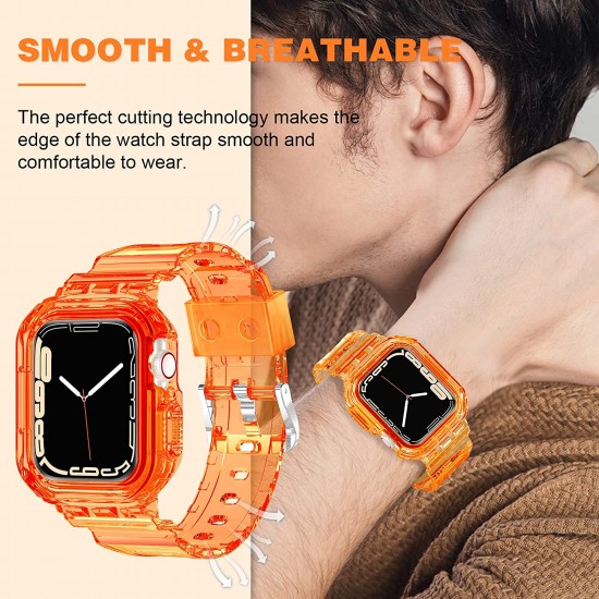 Crystal Clear Watch Bands for Apple Watch Series 8 7 6 5 4 3 2 1 SE 45mm 44mm 42mm 41mm 40mm 38mm with Bumper Case for Men Women