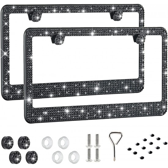 Bling License Plate Frame for Women,2 Pack Premium Stainless Steel Rhinestone License Plate Holder,Handmade Glitter Crystal Diamond Lincense Plate Cover for Girl Bling License Plate Frame for Women,2 Pack Premium Stainless Steel Rhinestone License Plate Holder,Handmade Glitter Crystal Diamond Lincense Plate Cover for Girl