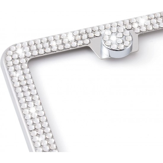 Bling License Plate Frame for Women,2 Pack Premium Stainless Steel Rhinestone License Plate Holder,Handmade Glitter Crystal Diamond Lincense Plate Cover for Girl Bling License Plate Frame for Women,2 Pack Premium Stainless Steel Rhinestone License Plate Holder,Handmade Glitter Crystal Diamond Lincense Plate Cover for Girl