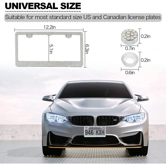 Bling License Plate Frame for Women,2 Pack Premium Stainless Steel Rhinestone License Plate Holder,Handmade Glitter Crystal Diamond Lincense Plate Cover for Girl Bling License Plate Frame for Women,2 Pack Premium Stainless Steel Rhinestone License Plate Holder,Handmade Glitter Crystal Diamond Lincense Plate Cover for Girl