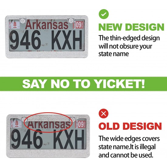Bling License Plate Frame for Women,2 Pack Premium Stainless Steel Rhinestone License Plate Holder,Handmade Glitter Crystal Diamond Lincense Plate Cover for Girl Bling License Plate Frame for Women,2 Pack Premium Stainless Steel Rhinestone License Plate Holder,Handmade Glitter Crystal Diamond Lincense Plate Cover for Girl