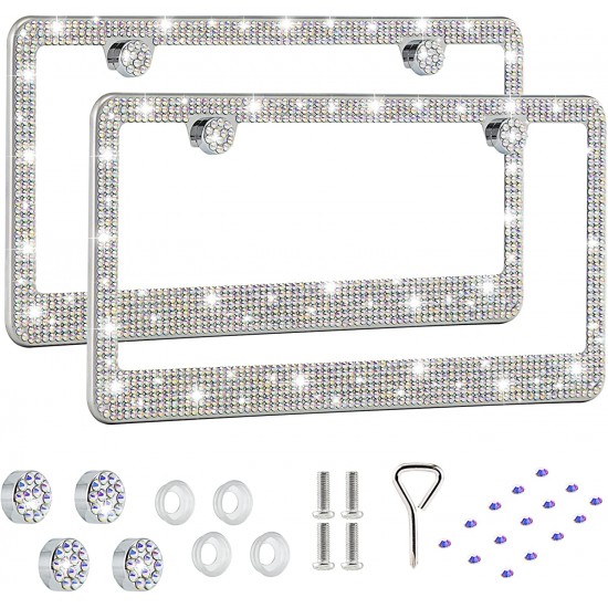 Bling License Plate Frame for Women,2 Pack Premium Stainless Steel Rhinestone License Plate Holder,Handmade Glitter Crystal Diamond Lincense Plate Cover for Girl Bling License Plate Frame for Women,2 Pack Premium Stainless Steel Rhinestone License Plate Holder,Handmade Glitter Crystal Diamond Lincense Plate Cover for Girl
