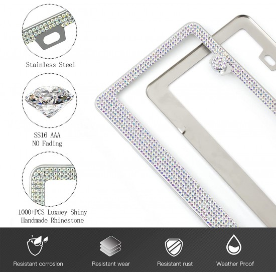 Bling License Plate Frame for Women,2 Pack Premium Stainless Steel Rhinestone License Plate Holder,Handmade Glitter Crystal Diamond Lincense Plate Cover for Girl Bling License Plate Frame for Women,2 Pack Premium Stainless Steel Rhinestone License Plate Holder,Handmade Glitter Crystal Diamond Lincense Plate Cover for Girl
