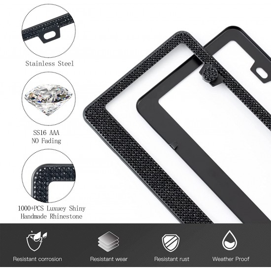 Bling License Plate Frame for Women,2 Pack Premium Stainless Steel Rhinestone License Plate Holder,Handmade Glitter Crystal Diamond Lincense Plate Cover for Girl Bling License Plate Frame for Women,2 Pack Premium Stainless Steel Rhinestone License Plate Holder,Handmade Glitter Crystal Diamond Lincense Plate Cover for Girl