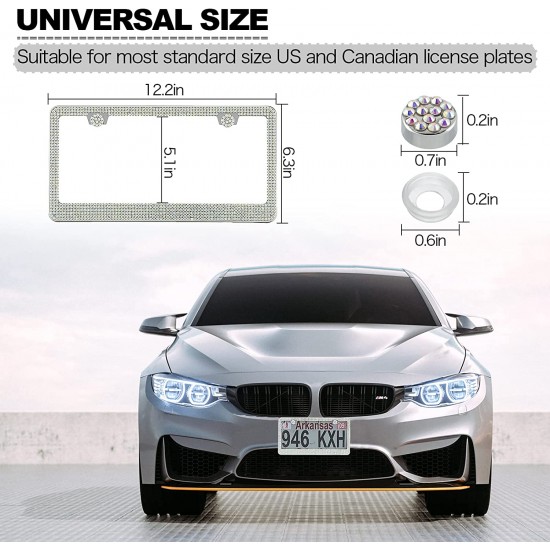 Bling License Plate Frame for Women,2 Pack Premium Stainless Steel Rhinestone License Plate Holder,Handmade Glitter Crystal Diamond Lincense Plate Cover for Girl Bling License Plate Frame for Women,2 Pack Premium Stainless Steel Rhinestone License Plate Holder,Handmade Glitter Crystal Diamond Lincense Plate Cover for Girl