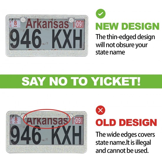 Bling License Plate Frame for Women,2 Pack Premium Stainless Steel Rhinestone License Plate Holder,Handmade Glitter Crystal Diamond Lincense Plate Cover for Girl Bling License Plate Frame for Women,2 Pack Premium Stainless Steel Rhinestone License Plate Holder,Handmade Glitter Crystal Diamond Lincense Plate Cover for Girl