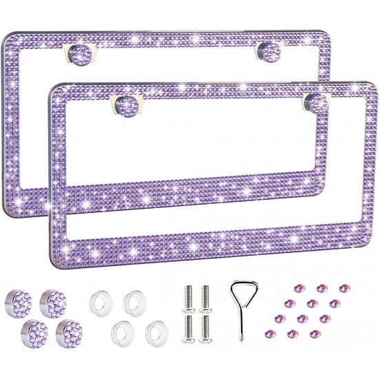 Bling License Plate Frame for Women,2 Pack Premium Stainless Steel Rhinestone License Plate Holder,Handmade Glitter Crystal Diamond Lincense Plate Cover for Girl Bling License Plate Frame for Women,2 Pack Premium Stainless Steel Rhinestone License Plate Holder,Handmade Glitter Crystal Diamond Lincense Plate Cover for Girl