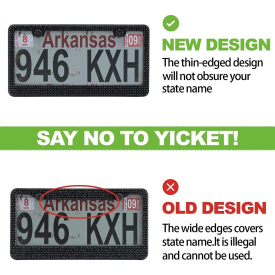 Bling License Plate Frame for Women,2 Pack Premium Stainless Steel Rhinestone License Plate Holder,Handmade Glitter Crystal Diamond Lincense Plate Cover for Girl Bling License Plate Frame for Women,2 Pack Premium Stainless Steel Rhinestone License Plate Holder,Handmade Glitter Crystal Diamond Lincense Plate Cover for Girl
