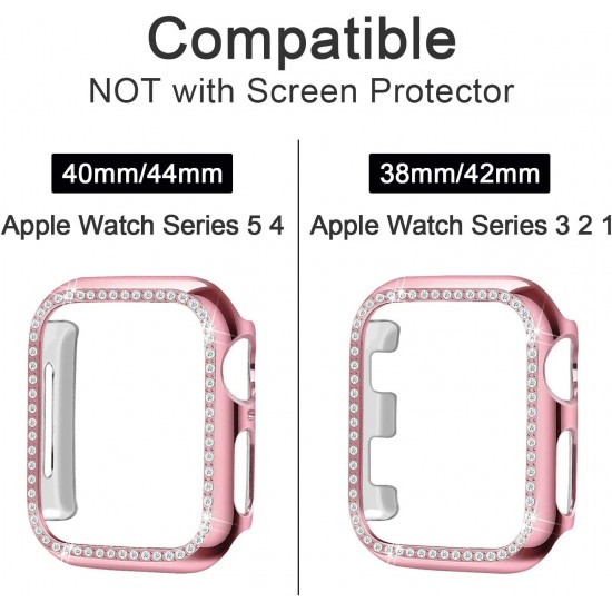 Bling Watch Case for Apple Watch 38mm 40mm 41mm 42mm 44mm 45mm Bling Crystal Diamonds Rhinestone Bumper Cover for Women Girl, Hard PC Protective Frame for iWatch Series 8/7 /6/5/4/3/2/1/SE