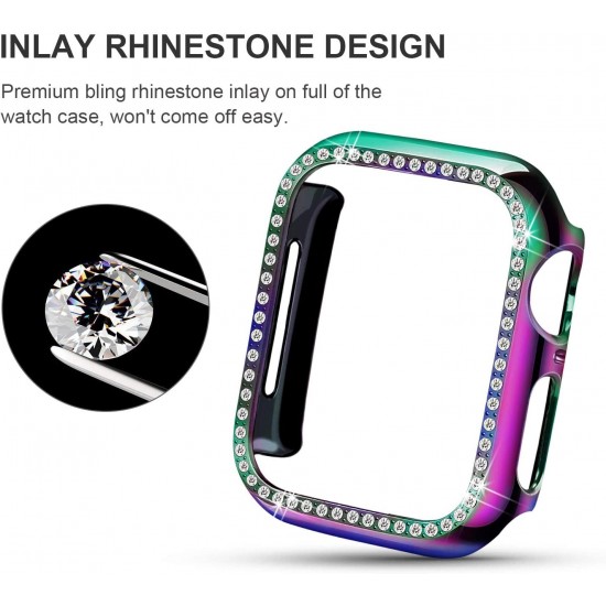 Bling Watch Case for Apple Watch 38mm 40mm 41mm 42mm 44mm 45mm Bling Crystal Diamonds Rhinestone Bumper Cover for Women Girl, Hard PC Protective Frame for iWatch Series 8/7 /6/5/4/3/2/1/SE