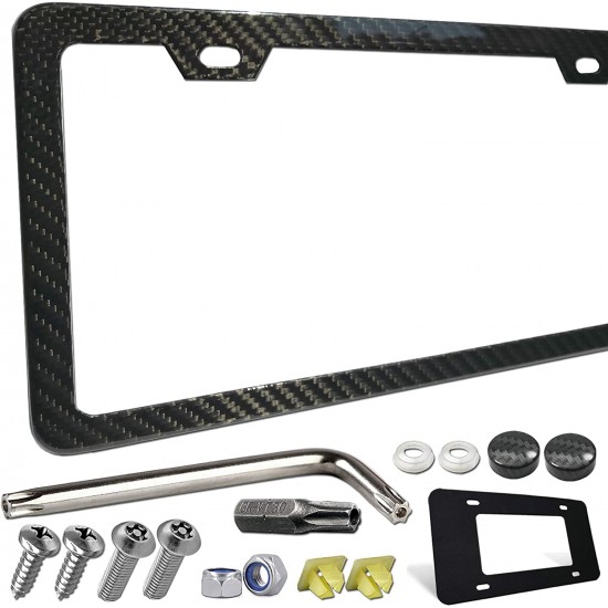 Carbon Fiber License Plate Frame- 100% Handcrafted Real Carbon Fiber Cloth Wrap Holder, Wide Edge Black Aluminum Car Tag Cover with Stainless Steel Screws Caps Carbon Fiber License Plate Frame- 100% Handcrafted Real Carbon Fiber Cloth Wrap Holder, Wide Edge Black Aluminum Car Tag Cover with Stainless Steel Screws Caps