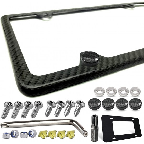 Carbon Fiber License Plate Frame- 100% Handcrafted Real Carbon Fiber Cloth Wrap Holder, Wide Edge Black Aluminum Car Tag Cover with Stainless Steel Screws Caps Carbon Fiber License Plate Frame- 100% Handcrafted Real Carbon Fiber Cloth Wrap Holder, Wide Edge Black Aluminum Car Tag Cover with Stainless Steel Screws Caps