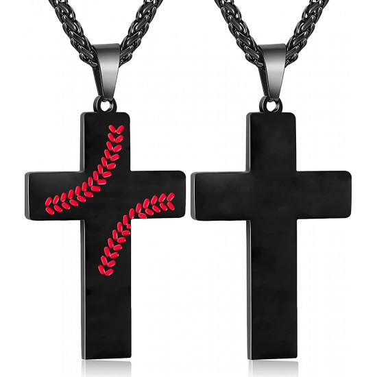 Baseball Cross Necklace for Boys Men, Stainless Steel Cross Pendant Chain 24 Inches, Inspirational Bible Verse Quote Religious Gift